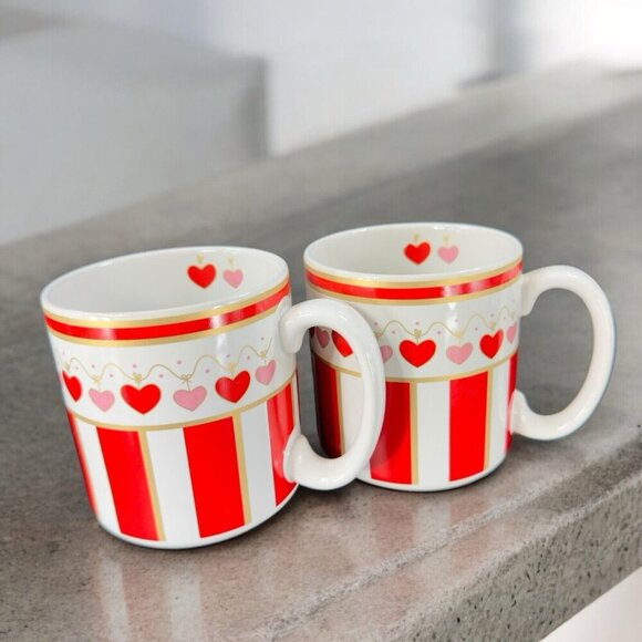 Flowers Inc Balloons Ceramic Coffee Mug Cup Red Pink Hearts Made Korea 2 Mugs - Picture 2 of 16